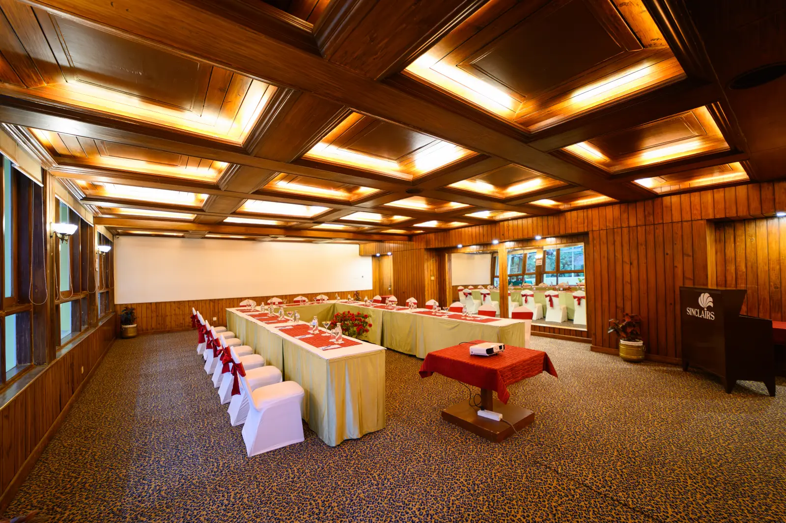 The Pinnacle banquet hall arranged in a U-shape layout for a meeting